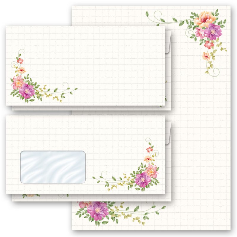 DL ohne Fenster Set Motiv-Briefpapier-Set BLÜTENBLÄTTER 40-tlg