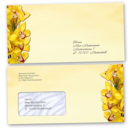 Briefumschläge Blumen & Blüten, GELBE ORCHIDEEN 10 Briefumschläge (mit Fenster) - DIN LANG (220x110 mm) | selbstklebend | Online bestellen! | Paper-Media