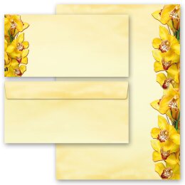 Briefpapier Set GELBE ORCHIDEEN - 100-tlg. DL (ohne Fenster) Blumen & Blüten, Orchideenmotiv, Paper-Media