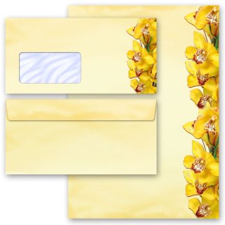 Briefpapier-Sets Blumen & Blüten, GELBE ORCHIDEEN Briefpapier Set, 100 tlg. - DIN A4 & DIN LANG im Set. | Online bestellen! | Paper-Media