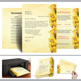 Briefpapier Set GELBE ORCHIDEEN - 100-tlg. DL (mit Fenster)