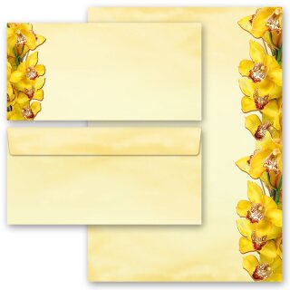 Briefpapier-Sets Blumen & Blüten, GELBE ORCHIDEEN Briefpapier Set, 200 tlg. - DIN A4 & DIN LANG im Set. | Online bestellen! | Paper-Media