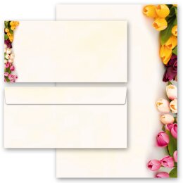 Briefpapier Set BUNTE TULPEN - 100-tlg. DL (ohne Fenster) Blumen & Blüten, Briefpapier mit Umschlag, Paper-Media
