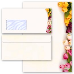 Briefpapier Set BUNTE TULPEN - 200-tlg. DL (mit Fenster) Blumen & Blüten, Briefpapier mit Umschlag, Paper-Media