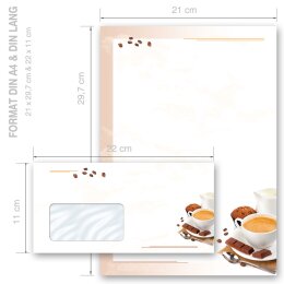 Briefpapier Set KAFFEE MIT MILCH - 200-tlg. DL (mit Fenster)