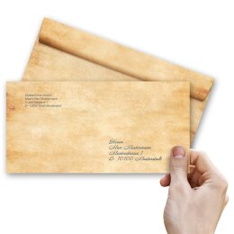 PERGAMENT Briefumschläge Altes Papier Old Style CLASSIC 10 Briefumschläge (ohne Fenster), DIN LANG (220x110 mm), DLOF-8348-10