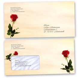 Briefumschläge Blumen & Blüten, Liebe & Hochzeit, BACCARA ROSEN 10 Briefumschläge (ohne Fenster) - DIN LANG (220x110 mm) | selbstklebend | Online bestellen! | Paper-Media