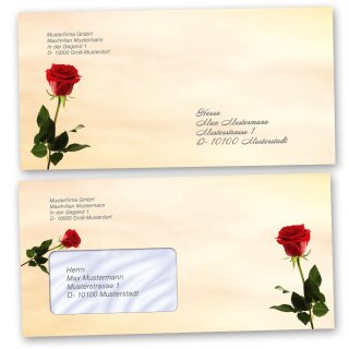 Briefumschläge Blumen & Blüten, Liebe & Hochzeit, BACCARA ROSEN 10 Briefumschläge (mit Fenster) - DIN LANG (220x110 mm) | selbstklebend | Online bestellen! | Paper-Media