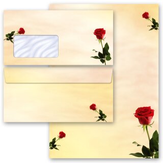 Briefpapier-Sets Blumen & Blüten, Liebe & Hochzeit, BACCARA ROSEN Briefpapier Set, 40 tlg. - DIN A4 & DIN LANG im Set. | Online bestellen! | Paper-Media