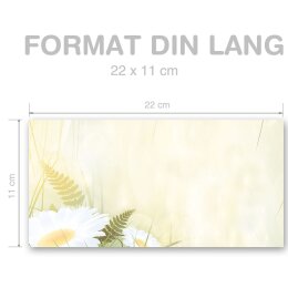 Briefumschläge Blumen & Blüten, MARGERITEN 10 Briefumschläge (ohne Fenster) - DIN LANG (220x110 mm) | selbstklebend | Online bestellen! | Paper-Media