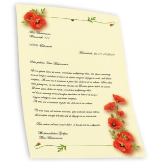 Briefpapier Blumenmotiv MOHNBLUMEN