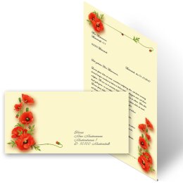 Briefpapier Set MOHNBLUMEN - 40-tlg. DL (ohne Fenster)