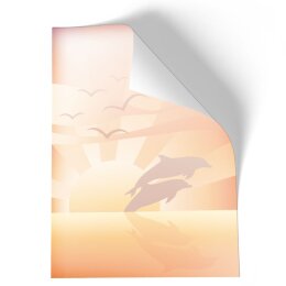 Briefpapier - Motiv DELFINE IM SONNENUNTERGANG | Reisen & Urlaub, Tierwelt | Hochwertiges DIN A4 Briefpapier - 50 Blatt | 90 g/m² | einseitig bedruckt | Online bestellen!