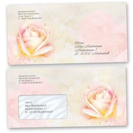 Briefumschläge Blumen & Blüten, ROSENBLÜTEN 10 Briefumschläge (ohne Fenster) - DIN LANG (220x110 mm) | selbstklebend | Online bestellen! | Paper-Media
