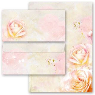 Briefpapier-Sets Blumen & Blüten, ROSENBLÜTEN Briefpapier Set, 40 tlg. - DIN A4 & DIN LANG im Set. | Online bestellen! | Paper-Media