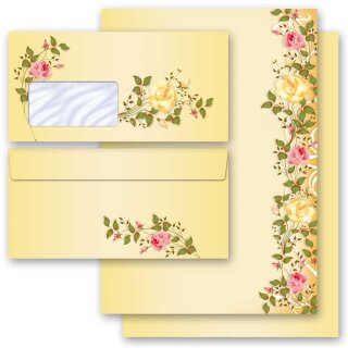 Briefpapier Set ROSENRANKEN - 40-tlg. DL (mit Fenster)