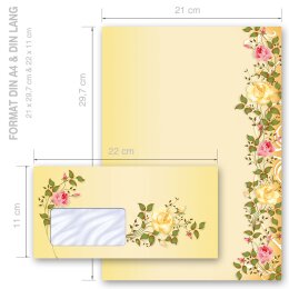 Briefpapier Set ROSENRANKEN - 40-tlg. DL (mit Fenster)