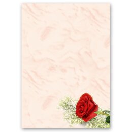 Briefpapier ROTE ROSE - DIN A4 Format 20 Blatt Blumen & Blüten, Liebe & Hochzeit, Blumenmotiv, Paper-Media
