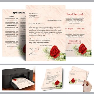 Briefpapier ROTE ROSE - DIN A4 Format 50 Blatt