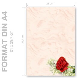 ROTE ROSE Briefpapier Blumenmotiv CLASSIC 50 Blatt Briefpapier, DIN A4 (210x297 mm), A4C-8133-50