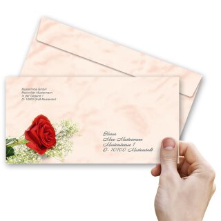 Briefumschläge ROTE ROSE - 10 Stück DIN LANG (ohne Fenster)