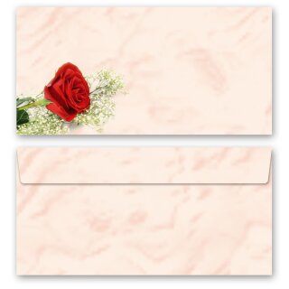 Briefumschläge ROTE ROSE - 50 Stück DIN LANG (ohne Fenster) Blumen & Blüten, Liebe & Hochzeit, Rosenmotiv, Paper-Media