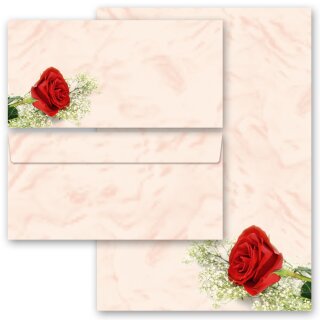 Briefpapier Set ROTE ROSE - 20-tlg. DL (ohne Fenster) Blumen & Blüten, Liebe & Hochzeit, Rosenmotiv, Paper-Media