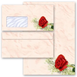 Briefpapier Set ROTE ROSE - 40-tlg. DL (mit Fenster) Blumen & Blüten, Liebe & Hochzeit, Blumenmotiv, Paper-Media