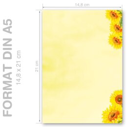 SUNFLOWERS Briefpapier Blumenmotiv CLASSIC 50 Blatt Briefpapier, DIN A5 (148x210 mm), A5C-044-50