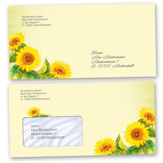 Briefumschläge Blumen & Blüten, SUNFLOWERS 10 Briefumschläge (mit Fenster) - DIN LANG (220x110 mm) | selbstklebend | Online bestellen! | Paper-Media