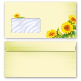 Briefumschläge SUNFLOWERS - 10 Stück DIN LANG (mit Fenster) Blumen & Blüten, Sommer, Paper-Media