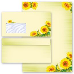 Briefpapier Set SUNFLOWERS - 40-tlg. DL (mit Fenster) Blumen & Blüten, Sommermotiv, Paper-Media