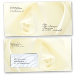 Motiv-Briefumschläge Blumen & Blüten, Liebe & Hochzeit, WEISSE ROSE 10 Briefumschläge (ohne Fenster) - DIN LANG (220x110 mm) | selbstklebend | Online bestellen! | Paper-Media