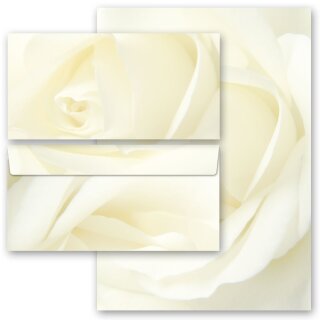 Motiv-Briefpapier-Sets Blumen & Blüten, Liebe & Hochzeit, WEISSE ROSE Briefpapier Set, 20 tlg. - DIN A4 & DIN LANG im Set. | Online bestellen! | Paper-Media