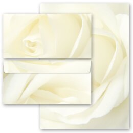 Briefpapier Set WEISSE ROSE - 20-tlg. DL (ohne Fenster) Blumen & Blüten, Liebe & Hochzeit, Rosenmotiv, Paper-Media