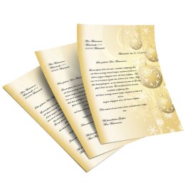 Briefpapier GOLDENE WEIHNACHTSKUGELN - DIN A4 Format 20 Blatt