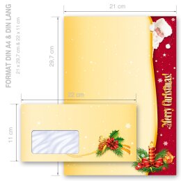 Briefpapier Set SANTA CLAUS - 100-tlg. DL (mit Fenster)