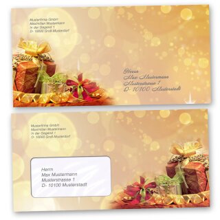 Briefumschläge Weihnachten, WEIHNACHTSGESCHENKE 10 Briefumschläge (ohne Fenster) - DIN LANG (220x110 mm) | selbstklebend | Online bestellen! | Paper-Media