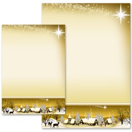 Briefpapier Wintermotiv WINTERDORF GOLD