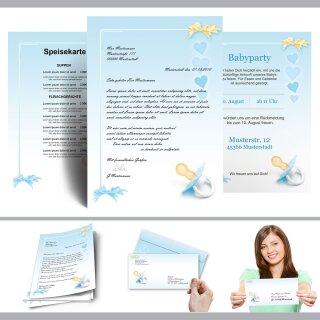Briefpapier Set BABY SCHNULLER (BLAU) - 100-tlg. DL (ohne Fenster)