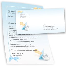 Briefpapier Set BABY SCHNULLER (BLAU) - 200-tlg. DL (ohne Fenster)