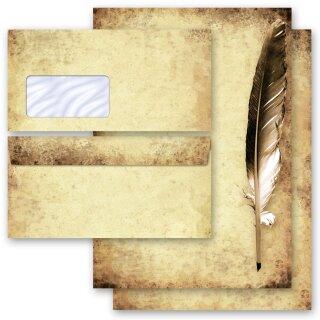Briefpapier Set FEDER AUF ALTEM PAPIER - 40-tlg. DL (mit Fenster)