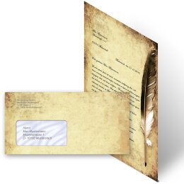 Briefpapier Set FEDER AUF ALTEM PAPIER - 40-tlg. DL (mit Fenster)