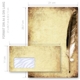 Briefpapier Set FEDER AUF ALTEM PAPIER - 40-tlg. DL (mit Fenster)