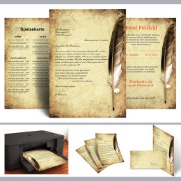 Briefpapier Set FEDER AUF ALTEM PAPIER - 40-tlg. DL (mit Fenster)