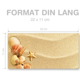 Briefumschläge MUSCHELN IM SAND - 10 Stück DIN LANG (ohne Fenster)