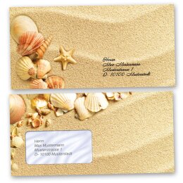 Briefumschläge MUSCHELN IM SAND - 50 Stück DIN LANG (ohne Fenster)