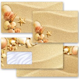 Briefumschläge MUSCHELN IM SAND - 50 Stück DIN LANG (ohne Fenster)