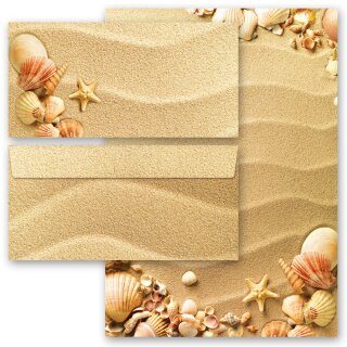 Briefpapier Set MUSCHELN IM SAND - 20-tlg. DL (ohne Fenster)