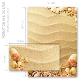 Briefpapier Set MUSCHELN IM SAND - 20-tlg. DL (ohne Fenster)